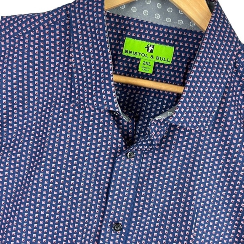 NEW BRISTOL & BULL‎ 2XL FLIP CUFF COTTON SPREAD COLLAR BUTTON Up DRESS SHIRT